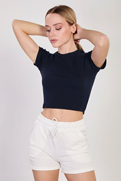 BARRELS AND OIL Body de damă cu decolteu rotund și cusături - Albastru închis