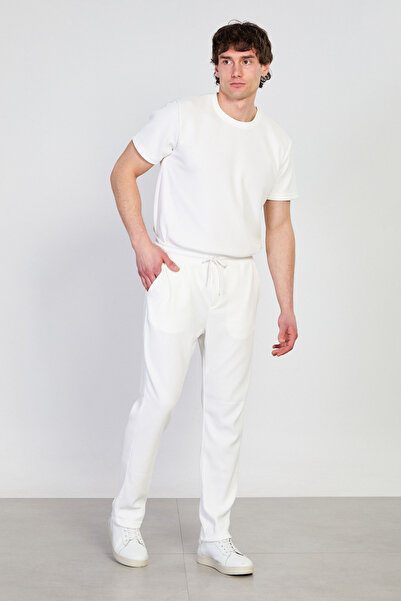 BARRELS AND OIL Men's ribbed pants - white