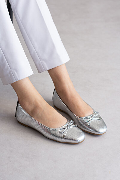 pasyone Silver Snakeskin Patterned Daily Stylish Ballerinas