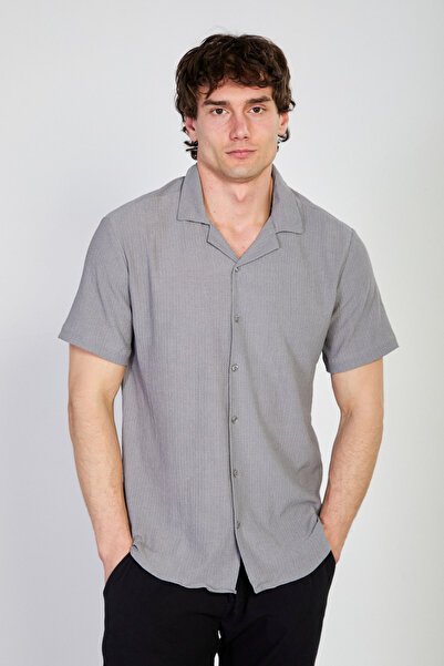 BARRELS AND OIL Men's Apaş Collar Wrinkled Shirt - Light Gray