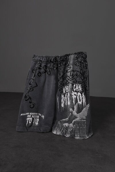 Slatra Ανδρικό σορτς ανθρακί με εφέ πλύσης πάνω από το γόνατο  "What Can I Di...