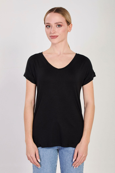 BARRELS AND OIL Γυναικείο T-Shirt με λαιμόκοψη V και σχίσιμο - Μαύρο