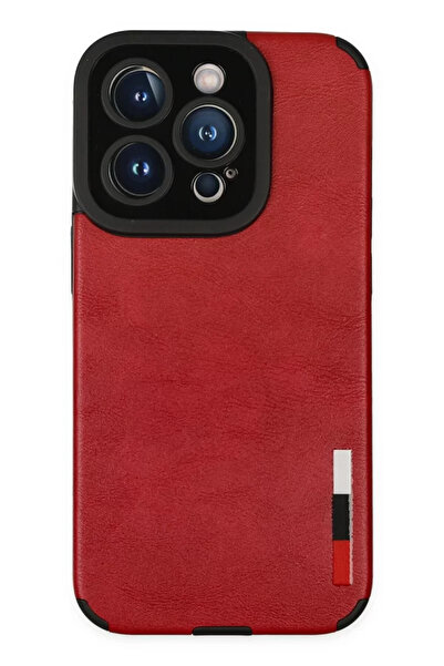 Beta Moda Hub نيوفيس حافظة آيفون 14 برو ماكس حلقة جلد سيليكون - أحمر