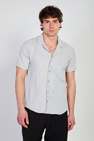 BARRELS AND OIL Men's short sleeve regular fit shirt - light grey