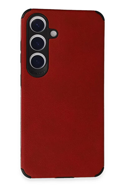 Beta Moda Hub حافظة نيو فيس لهاتف سامسونج جالاكسي S24 حلقة جلدية سيليكون - أحمر