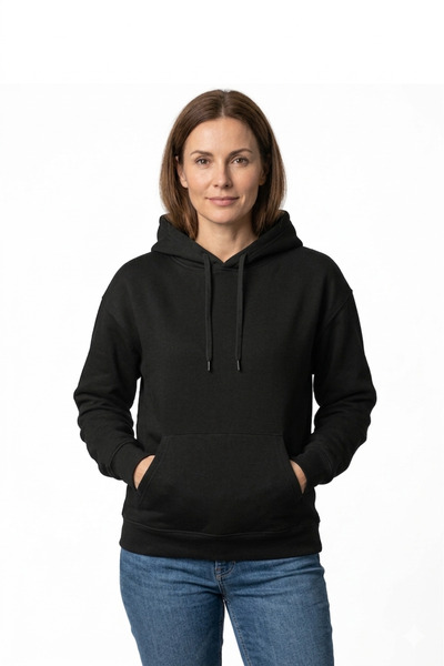 SAAT TEKSTİL Kadın Siyah Kapüşonlu Sweatshirt – Yumuşak Kumaş Rahat Kalıp