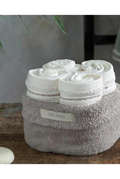 English Home Quadro Cotton 4-Piece Hand Towel Set 30X40 cm Beige-Ecru (14.03....