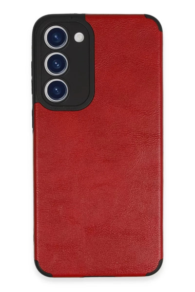 Beta Moda Hub نيوفيس حافظة سامسونج جالاكسي S23 بحلقة جلدية سيليكون - أحمر