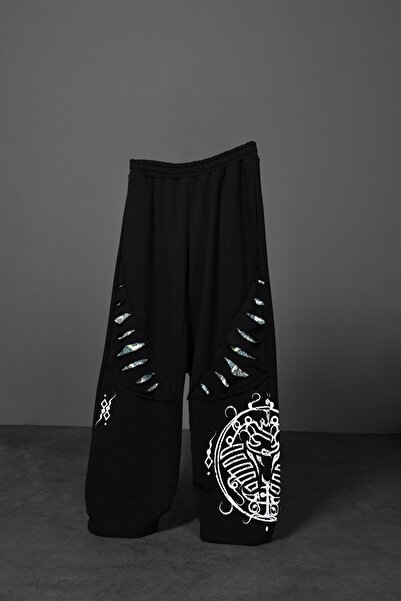 Slatra Ανδρική μαύρη φόρμα με στάμπα Spine Effect και φαρδιά γραμμή