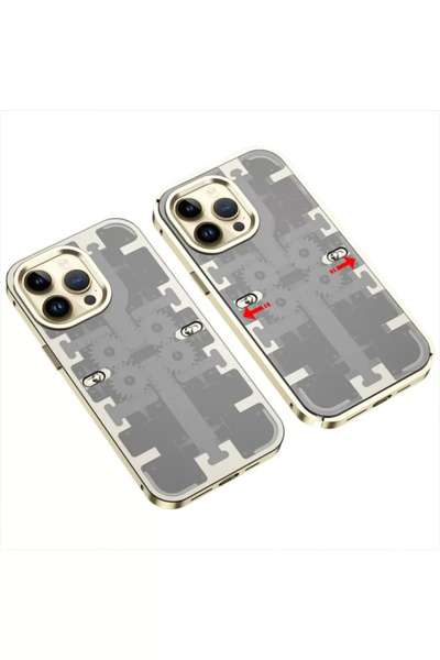 Beta Moda Hub غطاء ميكانيكي جديد لهاتف آيفون 14 برو ماكس - ذهبي