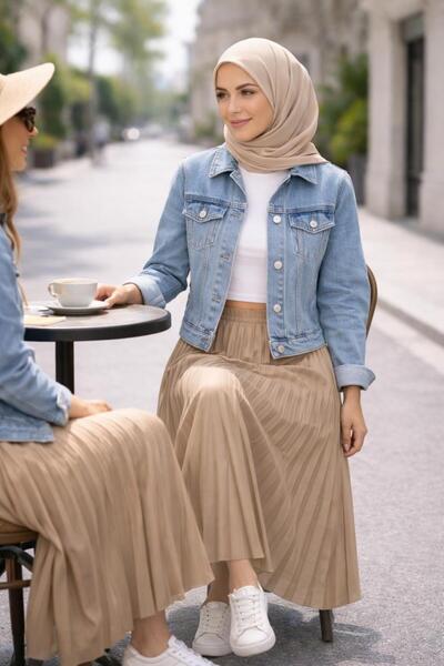 MSN Pi̇li̇se Maxi Elegant Skirt with Elastic Waist, Light Leather Look, Size ...