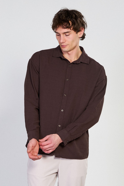 BARRELS AND OIL Ανδρικό πουκάμισο με φράντζα - Καφέ