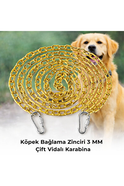Vi Caro 5 METRE SARI Köpek Bağlama Zinciri 4 mm Gezdirme 2 Vidalı Karabina Çe...
