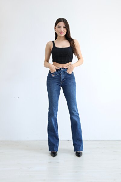 Ucajean UCA JEAN Trend Yüksek Bel İspanyol Paça Kadın Kot Pantolon