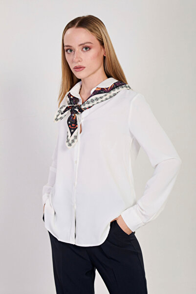 BARRELS AND OIL Women's Long Sleeve Shirt with Scarf - Ecru