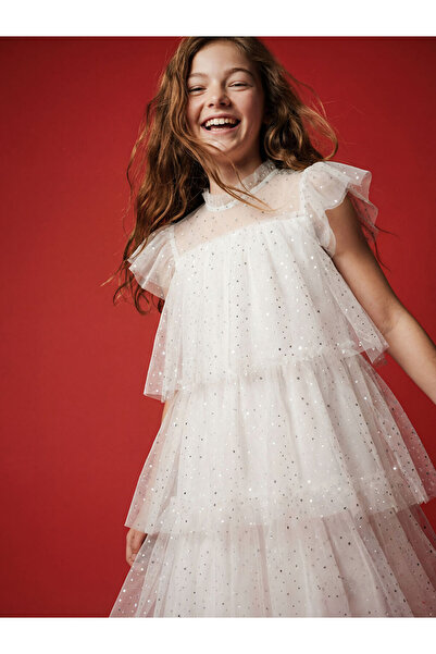 LC Waikiki Cc Collection’dan LCW Kids Ekru Fırfır Yaka Kız Çocuk Kat Kat Tütü...