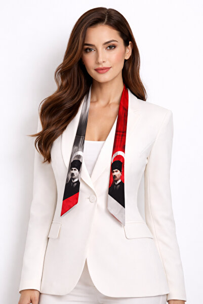 Avoria Dar Fular 6x123 cm – Türk Bayrak Desenli Şık Boyun Fuları