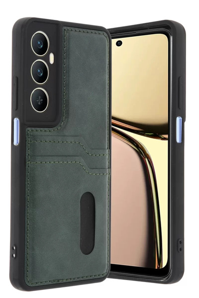 Beta Moda Hub Newface Realme C65 Leather Case with Card Holder - Green