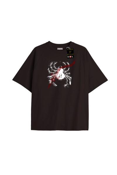 Flood Of Style Spider Chain Patterned T-Shirt Oversized Printed Tee T-Shirt