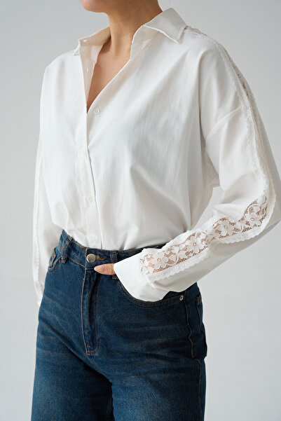 ASEDE Full Lace Detail Woven Imported Shirt with Shoulder Detail
