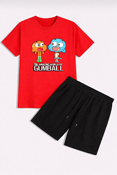 YK WEAR Cartoon Printed Gumball Black T-Shirt Shorts Set Children / Adult