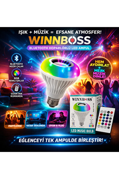 WINNBOSS Bluetooth Hoparlörlü LED Ampul | Kumandalı Renkli Işık + Müzik Çalar...