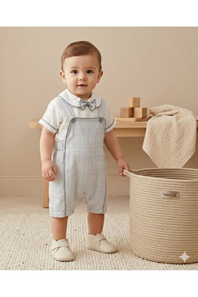 Bebezade طقم بيبي بوي من قطعتين: سالوبيت وربطة عنق قطنية