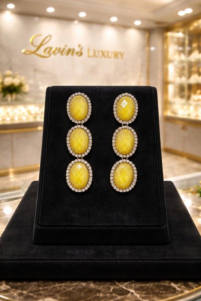 Lavin's Golden Aura Stone Long Earrings ✨