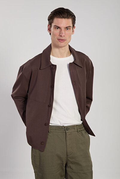 BARRELS AND OIL Чоловіча сорочка-піджак на ґудзиках - коричневий