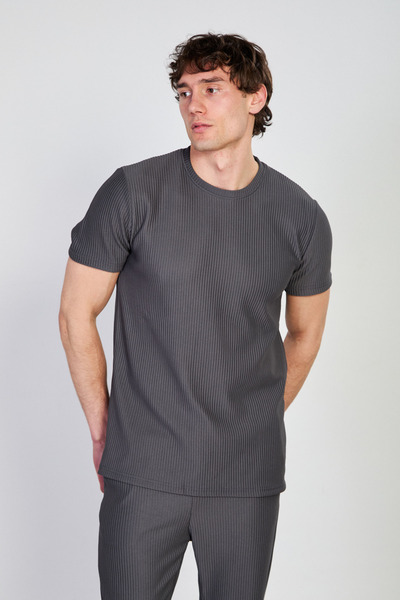 BARRELS AND OIL Men's ribbed crew neck t-shirt - smoke