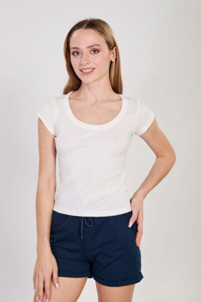 BARRELS AND OIL Women's wide neck short sleeve ribbed bodysuit - white