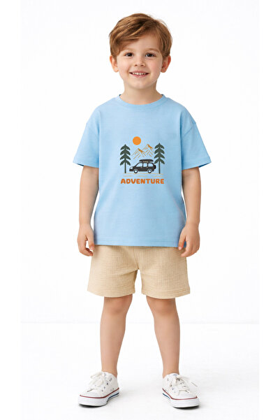 bebekpare Момчешки муселинов комплект от къси панталони и тениска с приключен...