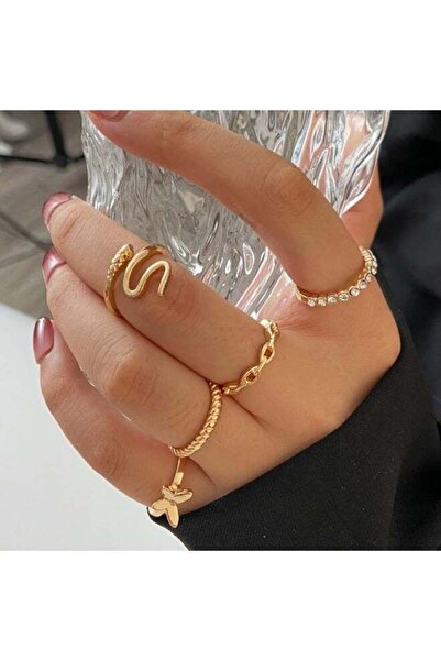 huitich Elegant Gold Color Fashion Ring Set for Women (5 Pcs)
