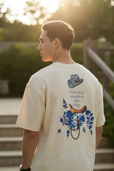 CANMODA Μπλουζάκι Unisex σε μπεζ χρώμα με κεντημένη φιγούρα αλόγου σε vintage...