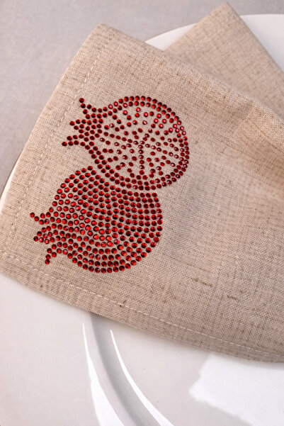 desicap 6 adet taşlı keten peçete nar taş baskı