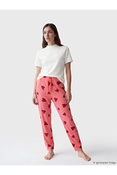 LC Waikiki Rmz Gi̇yi̇m Farkiyla Heart Embroidered Women's Jogger Pajama Bottoms