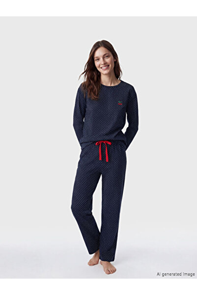 LC Waikiki RMZ GİYİM FARKIYA طقم بيجامة نسائي منقط بياقة روبا