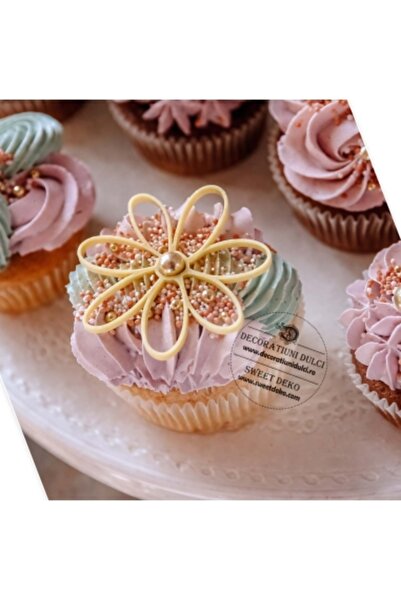 Decoratiuni Dulci Topper tort floare 8 petale | decor lateral - Rosu