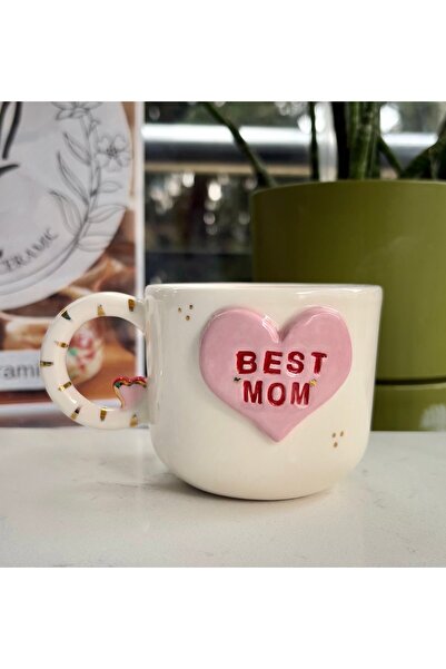 NOF El Yapımı Seramik Gerçek 24K Altın Dekorlu Mom Kupa