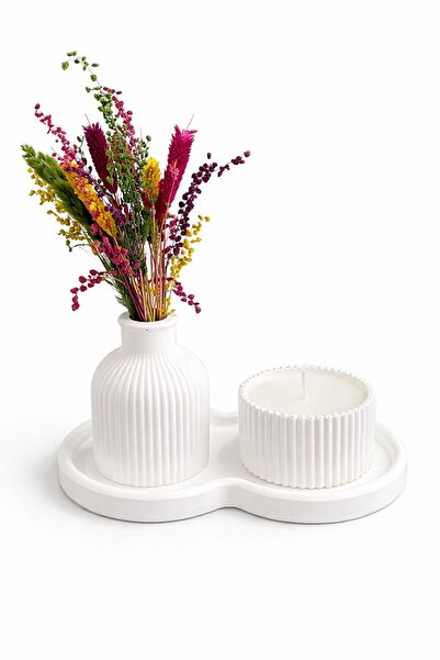 Denimay Hediyelik طقم طاولة قهوة مزخرفة - مزهرية وحامل شموع من الحجر المسحوق ...