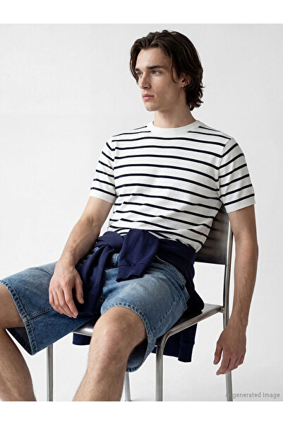 LC Waikiki Peak New Season Crew Neck Striped Men's Knitwear Sweater