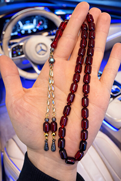 A-STİL TAKI Men's Gift Fire Red Katelin Double Pure Gold Plated Prayer Beads