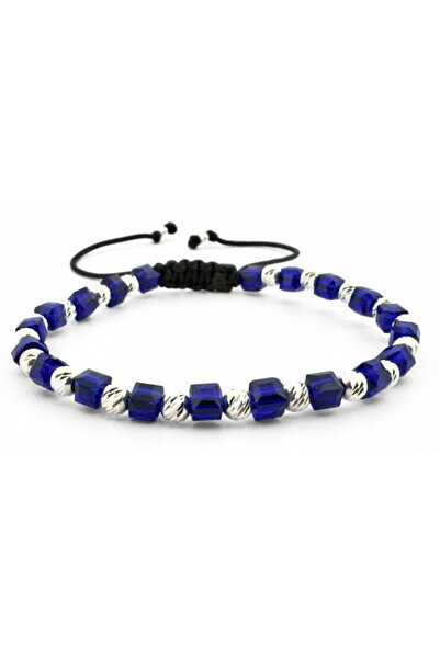 Teo Bijoux Brățară cu mărgele argintii de 4 mm și cristale de sticlă albastre...