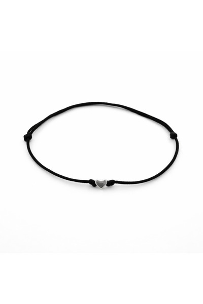 Teo Bijoux Brățară cu inimă argintie și șnur negru reglabil – Simbol al iubir...