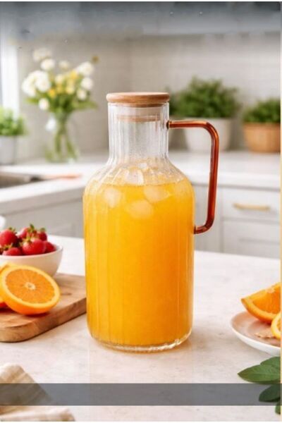 abenim BAMBU KAPAKLI CAM KULPLU SÜRAHİ 1200 ml