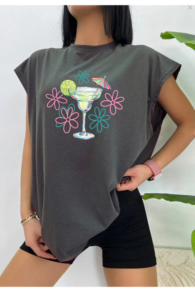 SUNFREE Colorful Margarita Printed Crew Neck Oversize Sleeveless Women's Tshirt