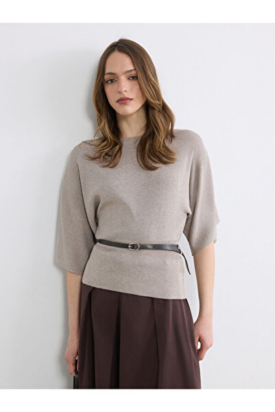 LC Waikiki RMZ GİYİM FARKIYA سترة تريكو نسائية واسعة ذات ياقة روبا وحزام خصر