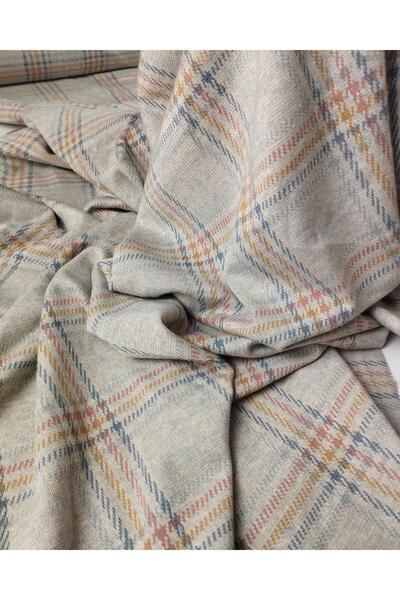 Kumaş Parça Gray Pink Blue Yellow Plaid Knitted Fabric Width: 140cm
