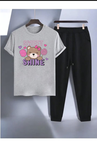 MİDAD Sweet printed t-shirt - jogger t-shirt crew neck bottom top tracksuit set