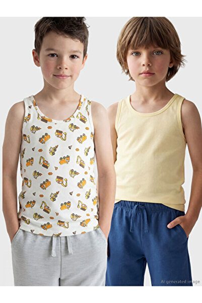 LC Waikiki Rmz Gi̇yi̇m Farkiyla Zero Roba Collar Boys' Cotton Undershirt 2-Pack